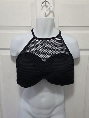 La Blanca 22W Black High-Neck Mesh One-Piece Swim Top